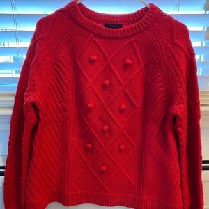 JCrew Red Pompom Wool Sweater